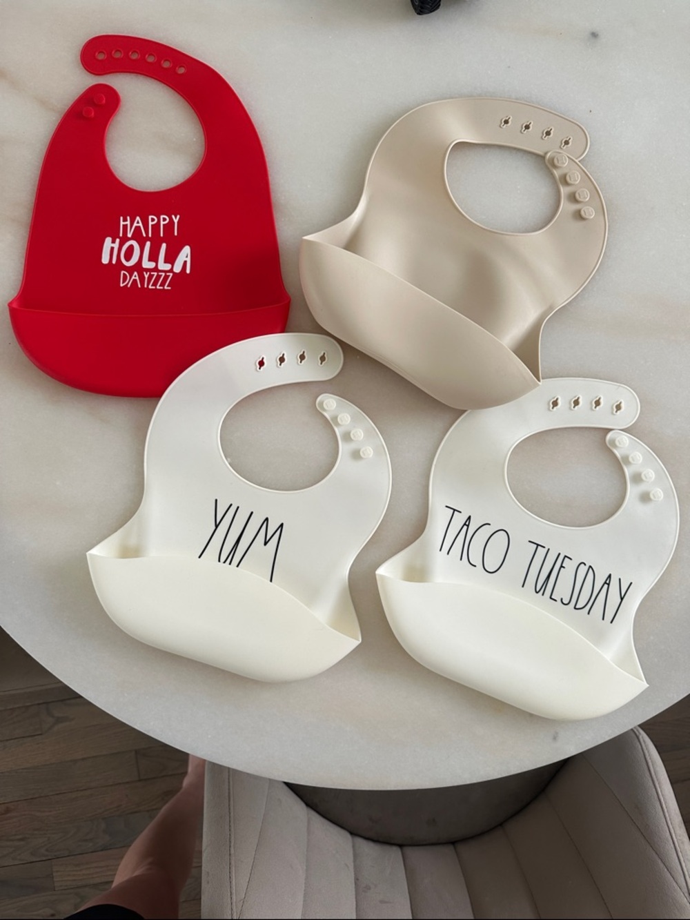 Silicone Baby Bib Set - Red, Cream, White - Soft Catch-All Bibs